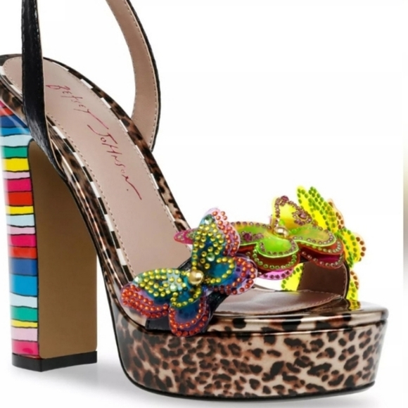Betsey johnson  leopard steipea 3d  butterfly flat form    high heeled  Sandal - Picture 6 of 7